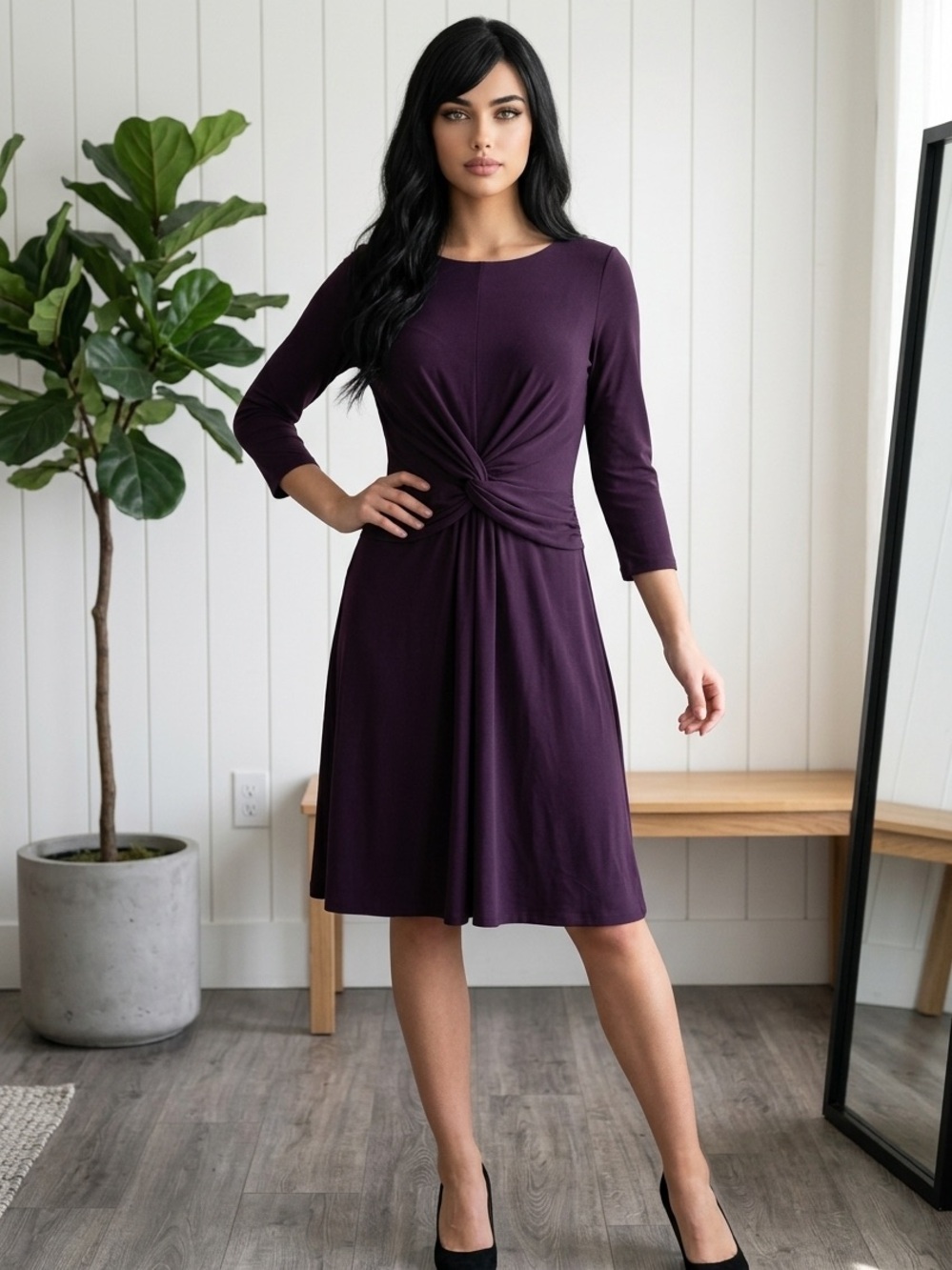 Tommy Hilfiger Knot-Front Midi Dress in Deep Plum - Women’s size 12